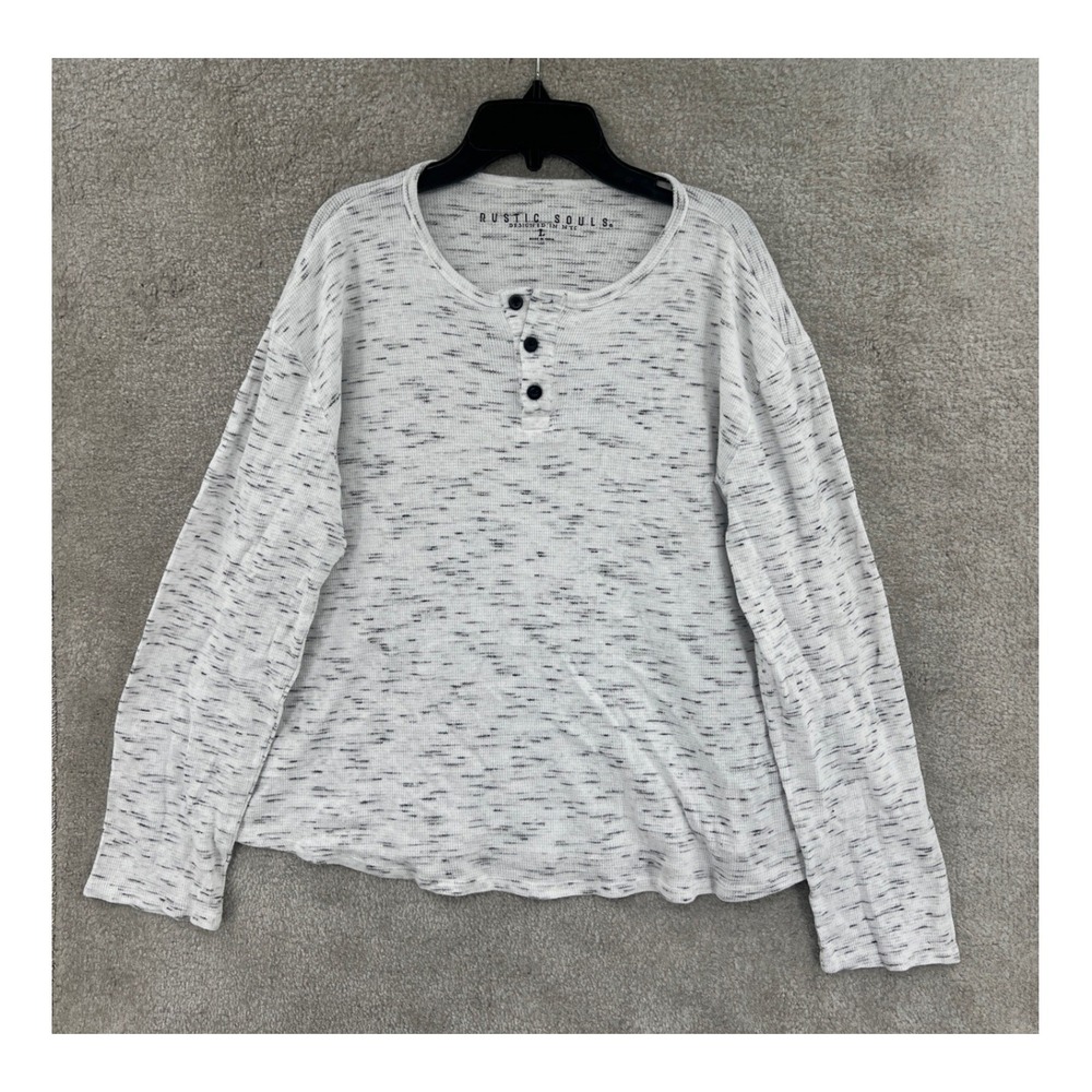 Rustic Souls Space Dye Waffle Knit Henley Shirt Size L White Minimalist‎ Casual